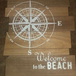 Welcome to the beach nautical compass wood sign
